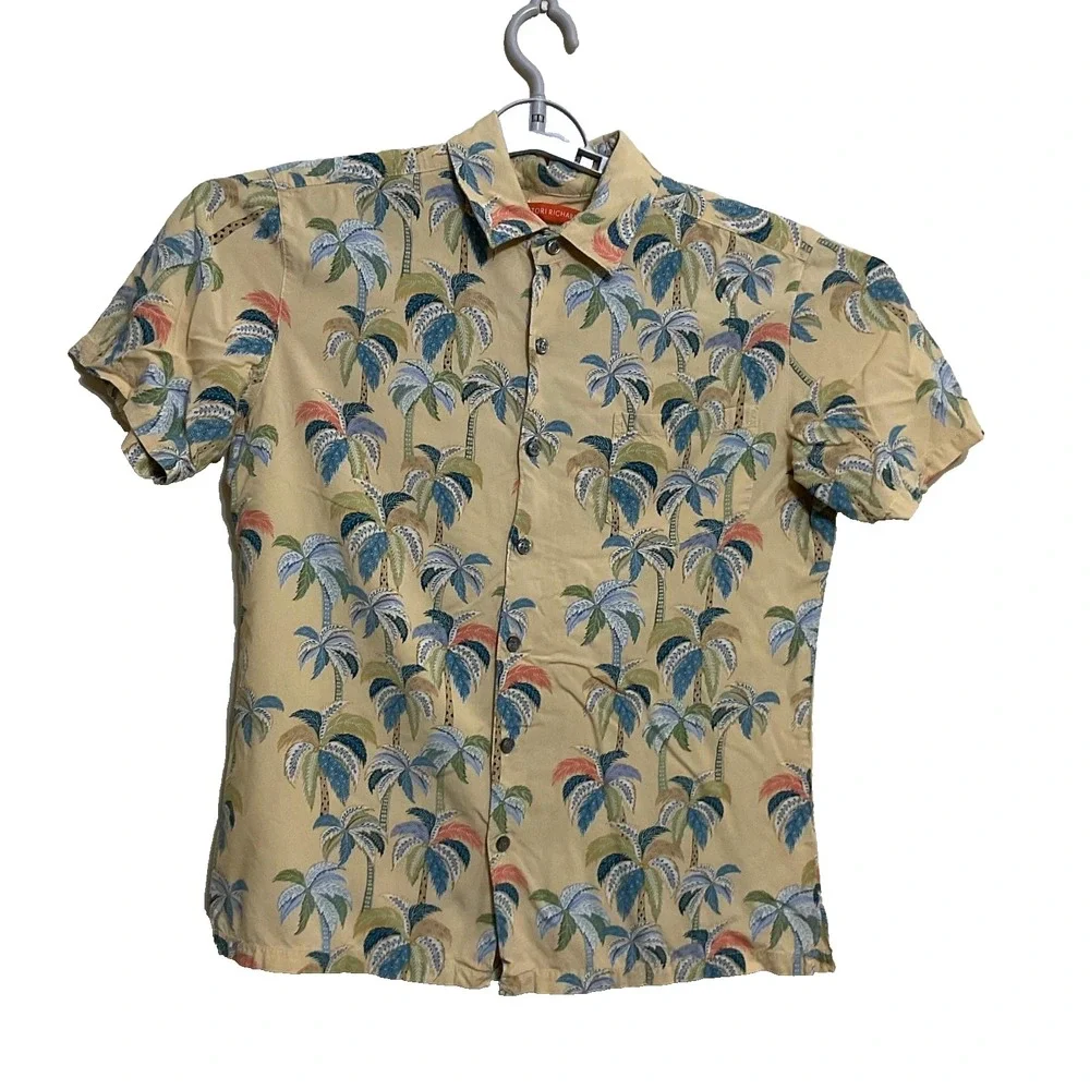 Tori Richard men's shir Hawaiian palm tree print viscose beige short-sleeve M - Picture 2 of 13